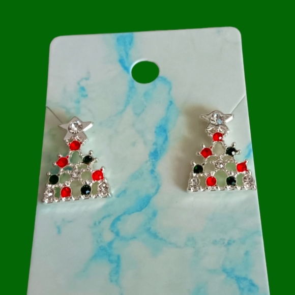 Silver Christmas Tree Earrings - Picture 1 of 4